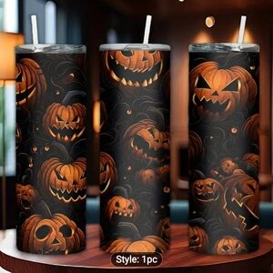 Halloween Pumpkin Goblins Stainless Steel Tumbler - Black and Orange